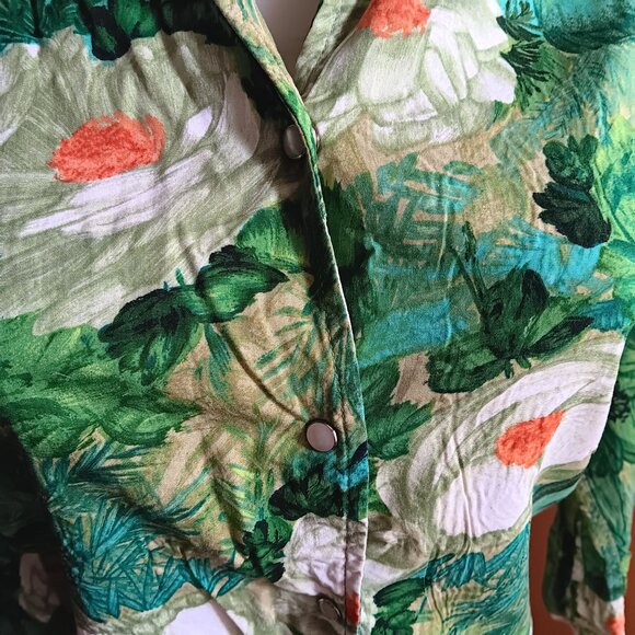 1OF1 Small True Vintage Western Snap Hippy 1970's Top Shirt Botanical Print - Picture 6 of 8